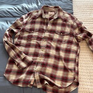 Lucky brand Plaid Men's snap Shirt in Red and tan